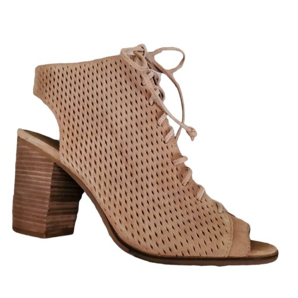 Arturo Chiang "JESS" Perforated Lace-Up Block Heel Open Toed Booties Size 9.5M - Picture 5 of 9